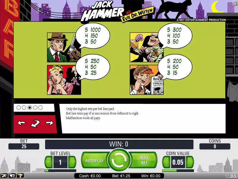 Info and Rules - NetEnt Jack Hammer Slot