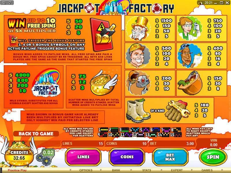 Info and Rules - Microgaming Jackpot Factory Slot