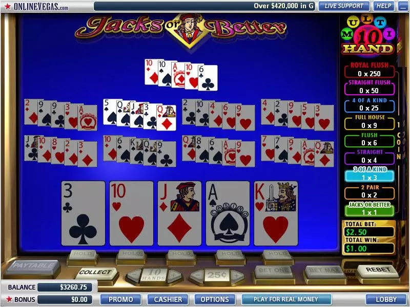 Introduction Screen - WGS Technology Jacks or Better 10 Hands Poker Video Poker