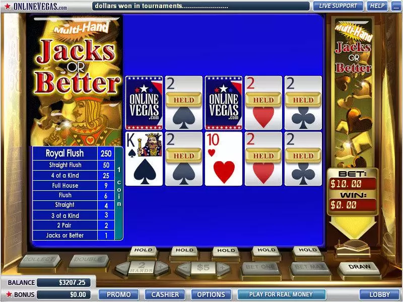 Introduction Screen - WGS Technology Jacks or Better 2 Hands Poker Video Poker