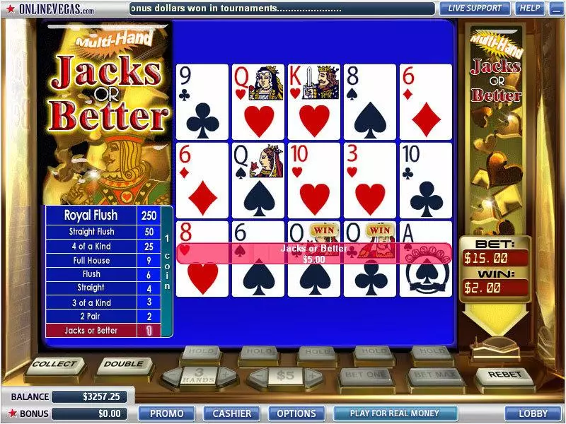 Introduction Screen - WGS Technology Jacks or Better 3 Hands Poker Video Poker