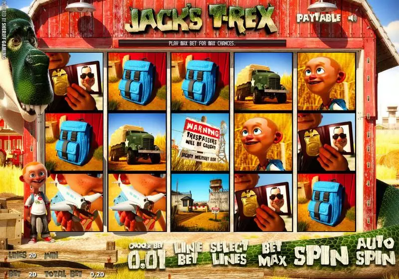 Main Screen Reels - Sheriff Gaming Jack's T-Rex Slot