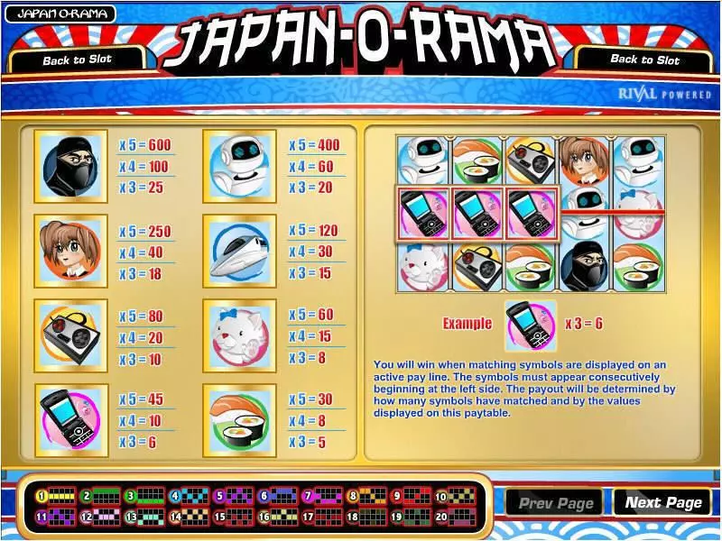 Info and Rules - Rival Japan-O-Rama Slot