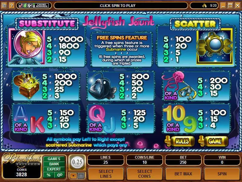 Info and Rules - Microgaming Jellyfish Jaunt Slot