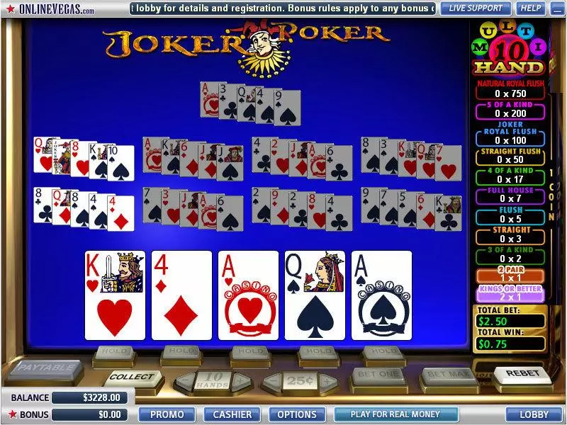 Introduction Screen - WGS Technology Joker 10 Hands Poker Video Poker