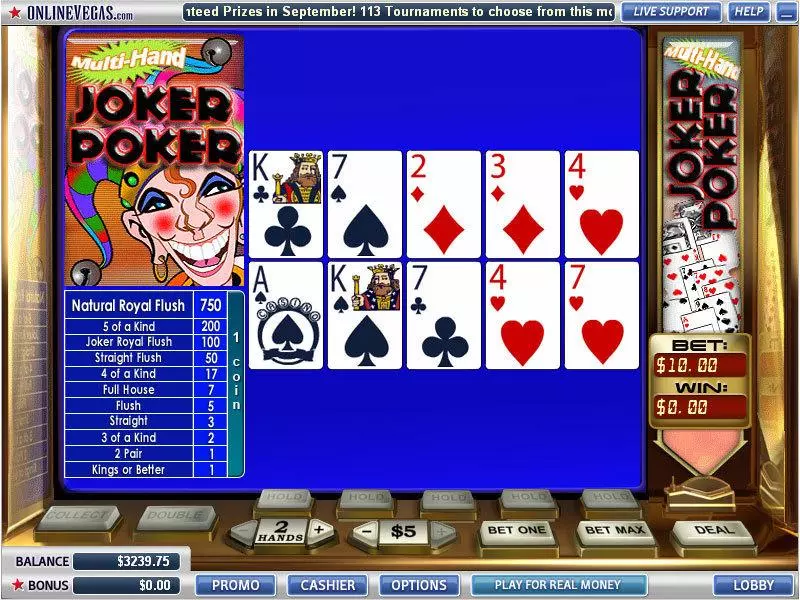 Introduction Screen - WGS Technology Joker 2 Hands Poker Video Poker