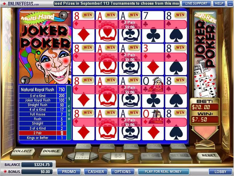 Introduction Screen - WGS Technology Joker 4 Hands Poker Video Poker