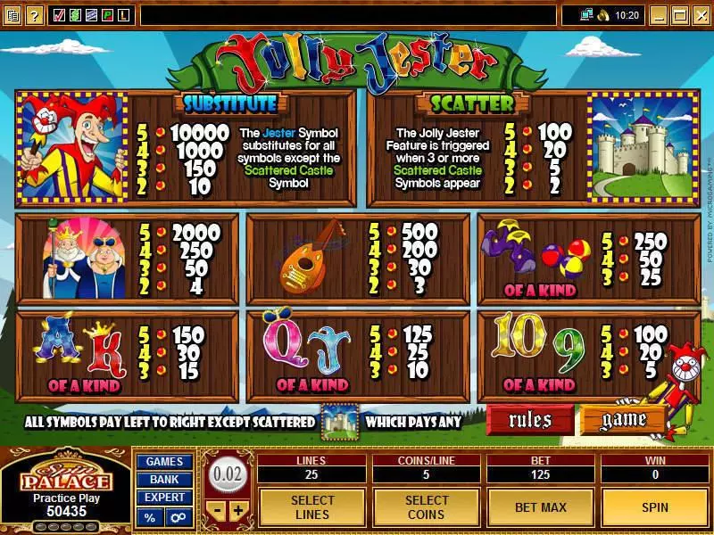 Info and Rules - Microgaming Jolly Jester Slot