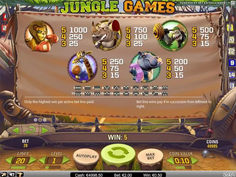 Info and Rules - NetEnt Jungle Games Slot