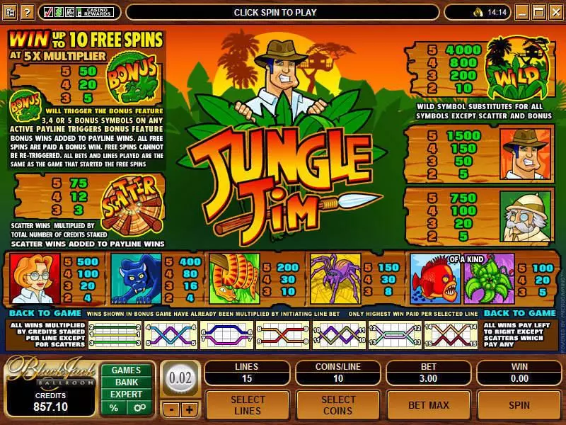 Info and Rules - Microgaming Jungle Jim Slot