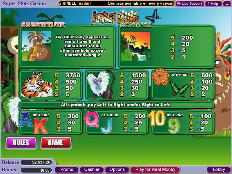 Info and Rules - WGS Technology Jungle King Slot