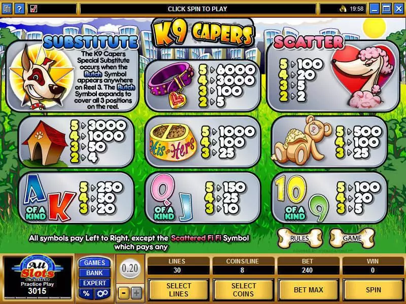 Info and Rules - Microgaming K9 Capers Slot