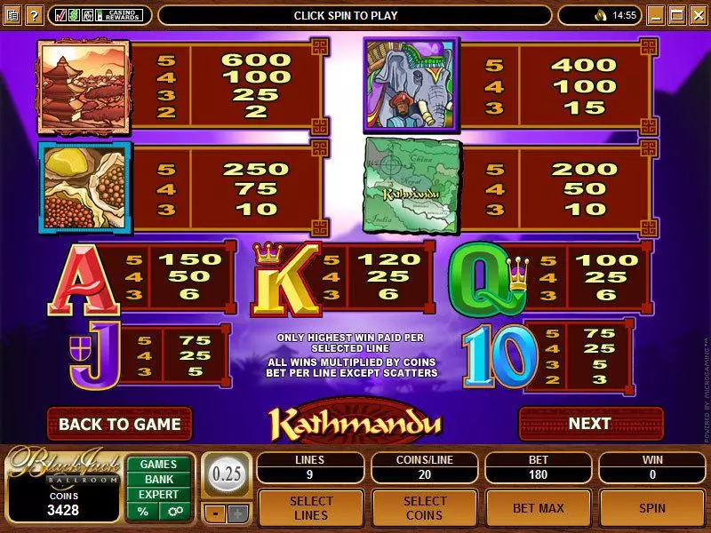 Info and Rules - Microgaming Kathmandu Slot