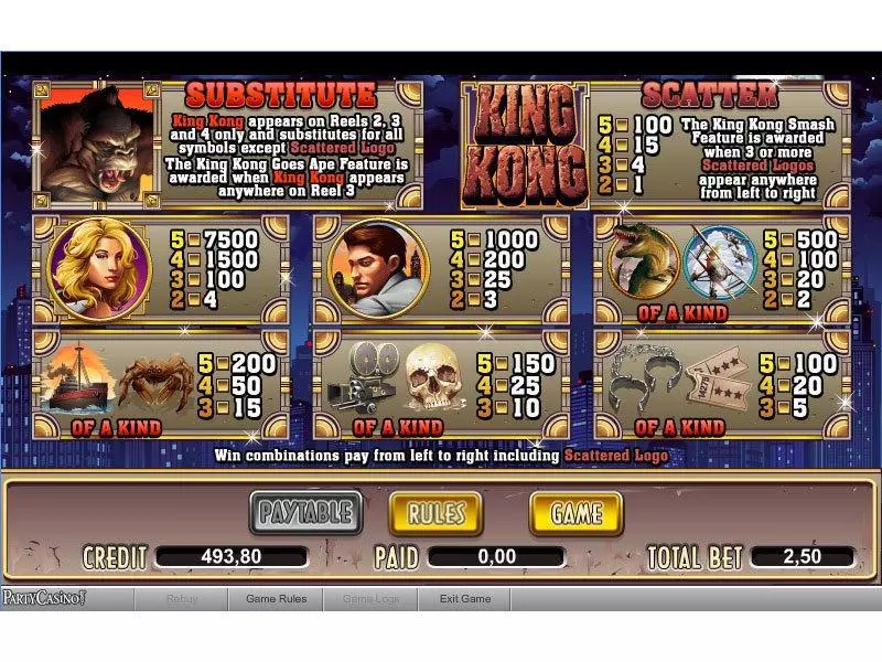 Info and Rules - bwin.party King Kong Slot