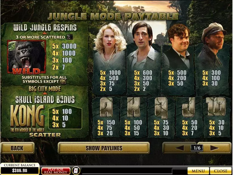 Info and Rules - PlayTech King Kong Slot