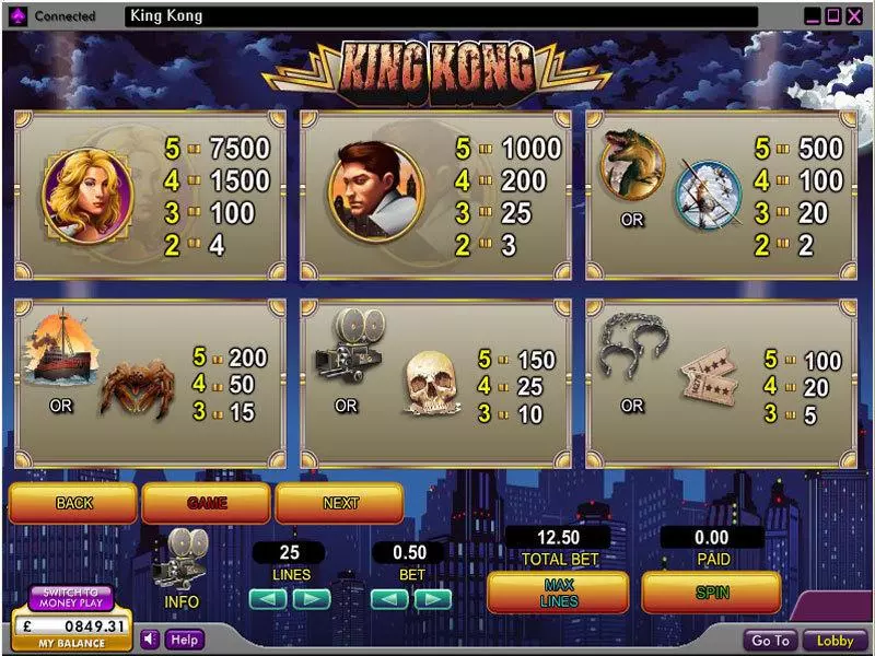 Info and Rules - 888 King Kong Slot