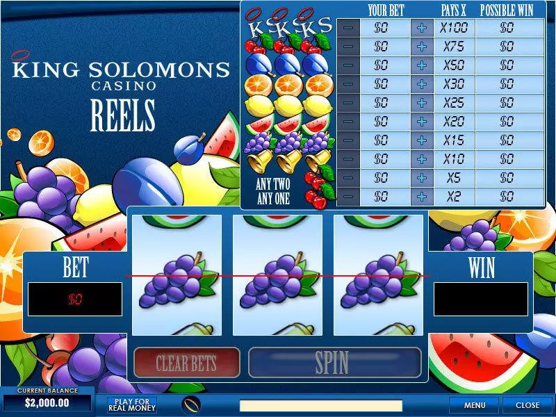 Main Screen Reels - PlayTech King Solomons Reels Slot