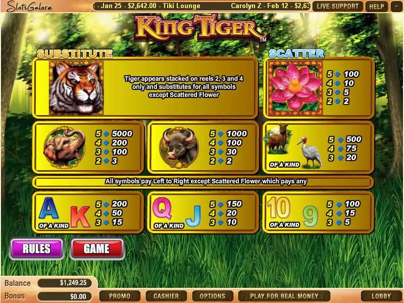 Info and Rules - WGS Technology King Tiger Slot