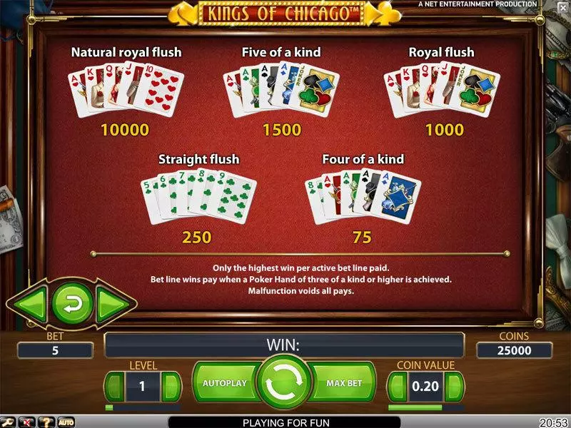 Info and Rules - NetEnt Kings of Chicago Slot