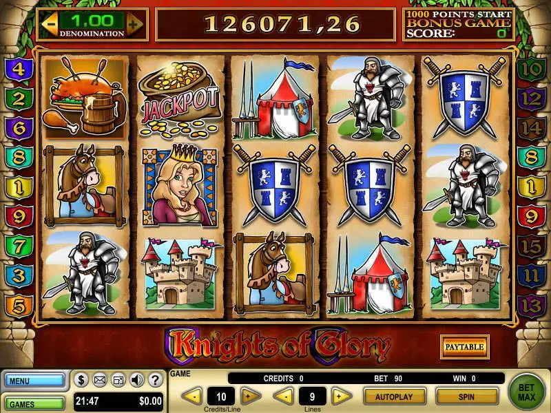 Main Screen Reels - GTECH Knights of Glory Slot