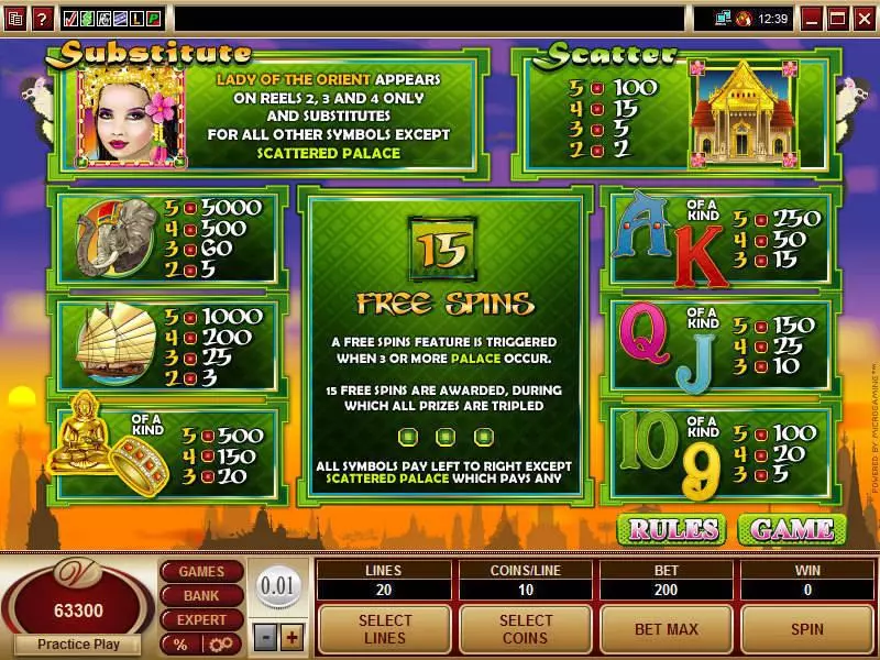 Info and Rules - Microgaming Lady of the Orient Slot