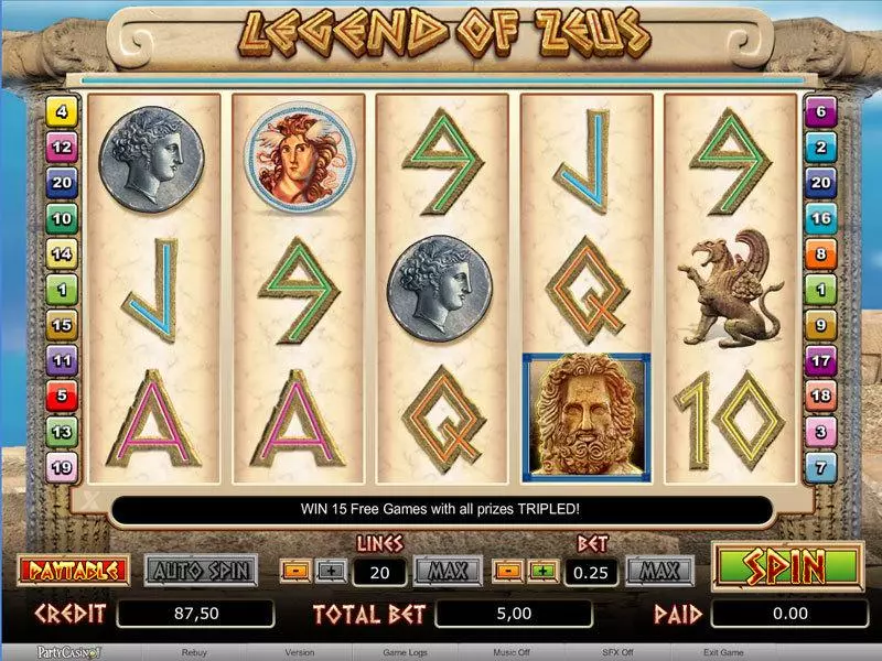 Main Screen Reels - bwin.party Legend of Zeus Slot