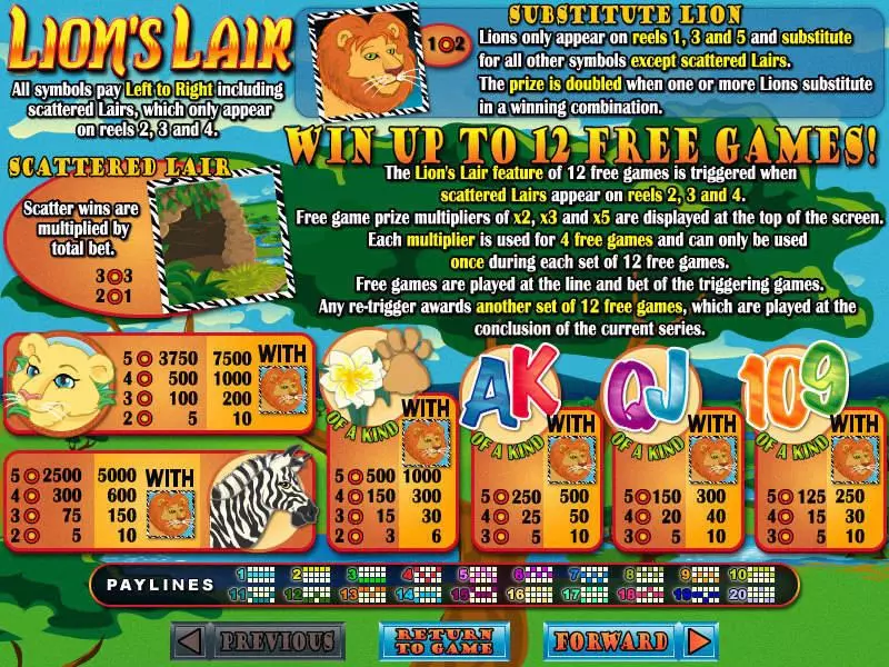 Info and Rules - RTG Lions Lair Slot