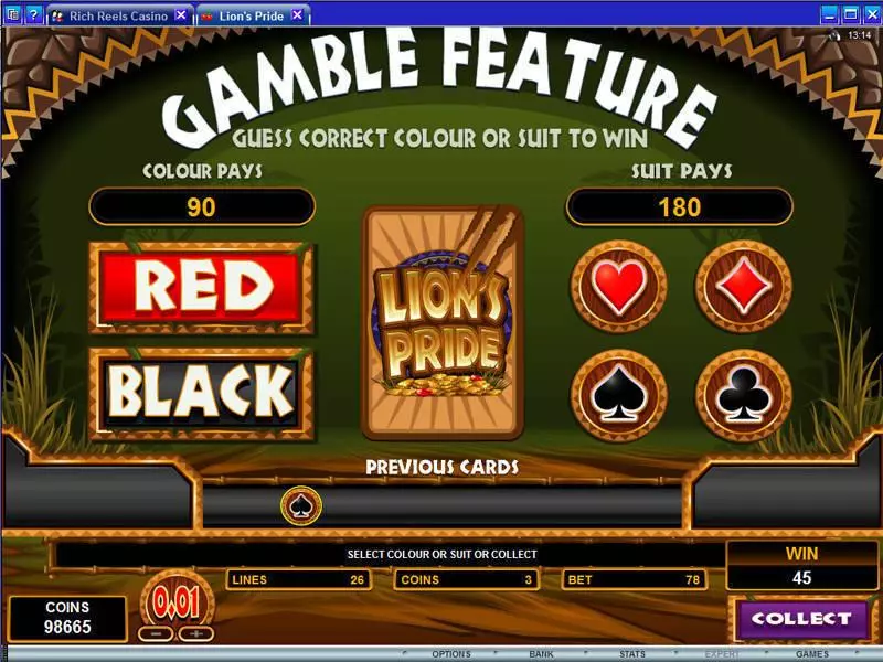 Gamble Screen - Microgaming Lion's Pride Slot