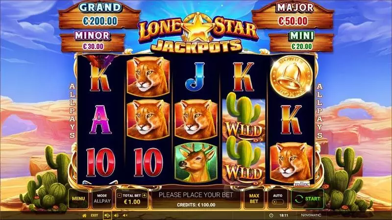 Main Screen Reels - Greentube Lone Star Jackpots Slot