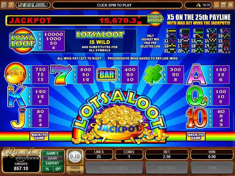 Info and Rules - Microgaming Lots A Loot 5-Reels Slot