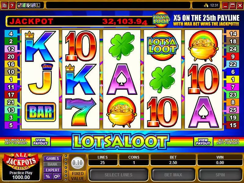Main Screen Reels - Microgaming Lots A Loot 5-Reels Slot