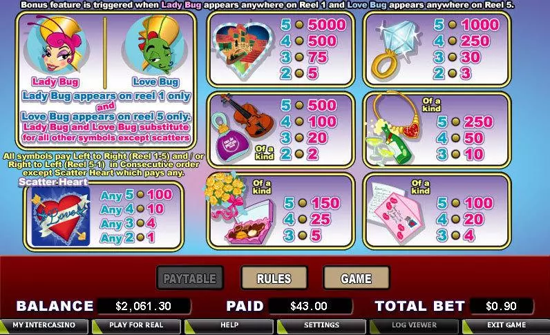Info and Rules - CryptoLogic Love Bugs Slot