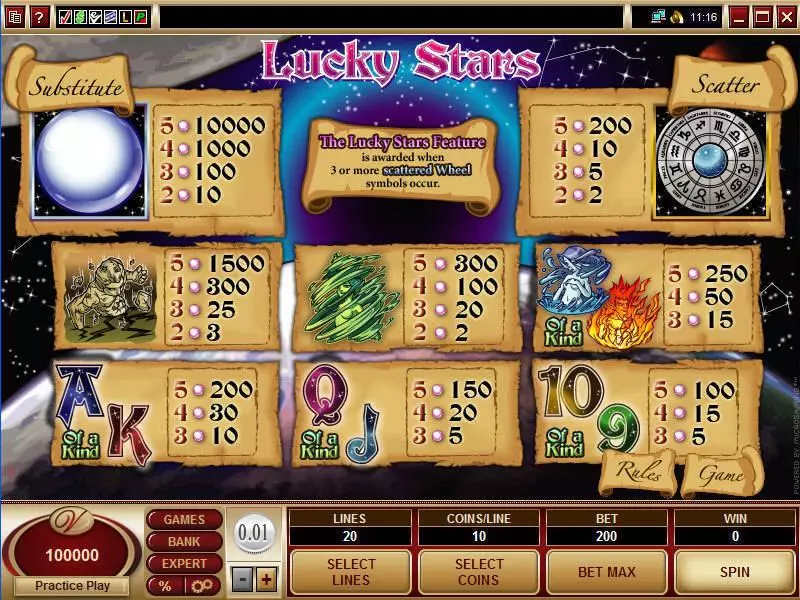 Info and Rules - Microgaming Lucky Stars Slot