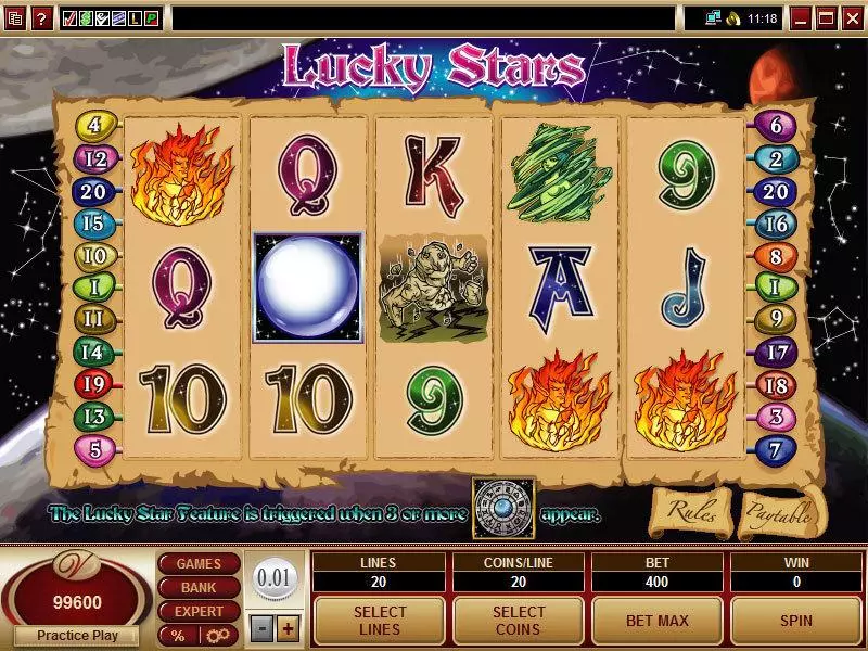 Main Screen Reels - Microgaming Lucky Stars Slot