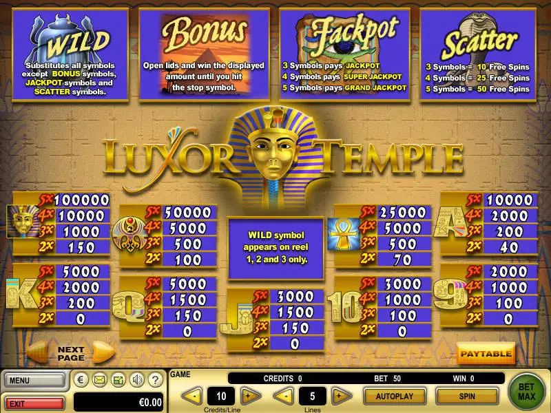 Info and Rules - GTECH Luxor Temple Slot