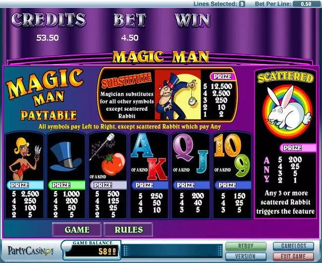 Info and Rules - bwin.party Magic Man Slot