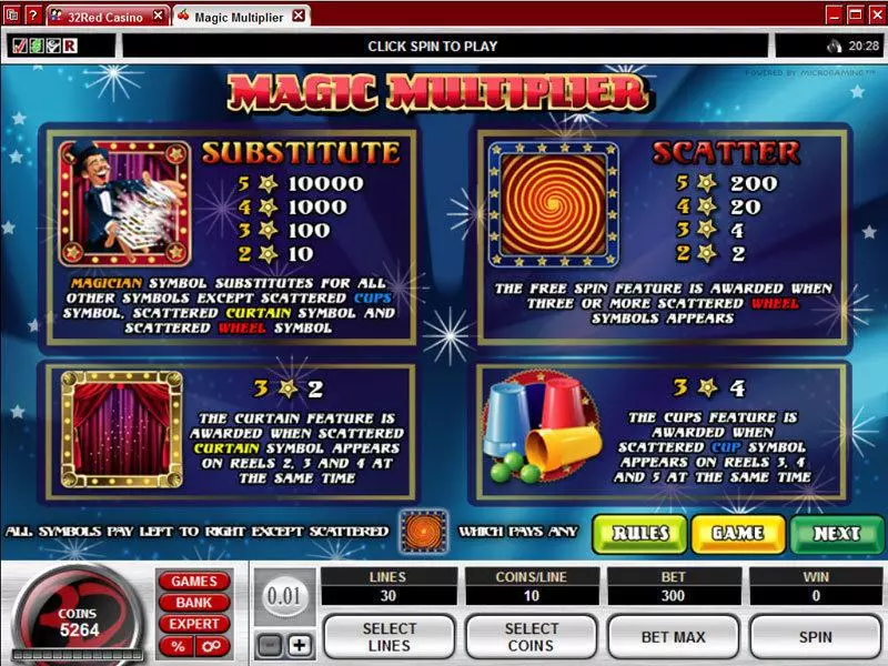 Info and Rules - Microgaming Magic Multiplier Slot