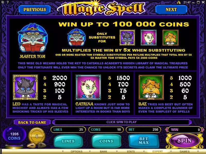 Info and Rules - Microgaming Magic Spell Slot