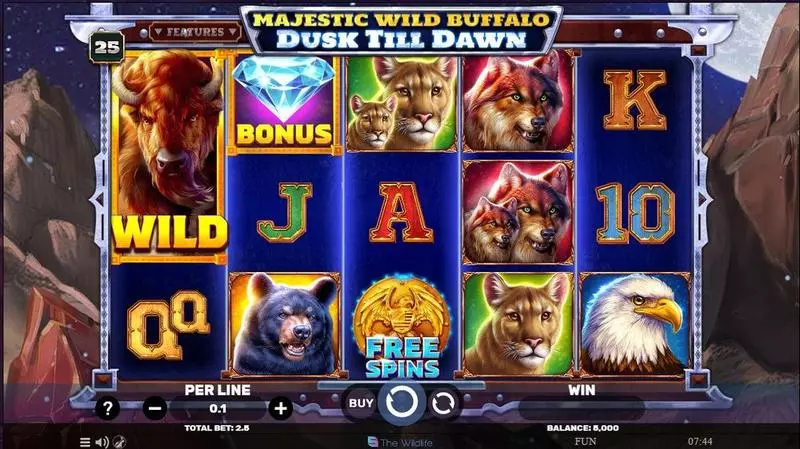 Main Screen Reels - Spinomenal Majestic Wild Buffalo – Dusk Till Dawn Slot