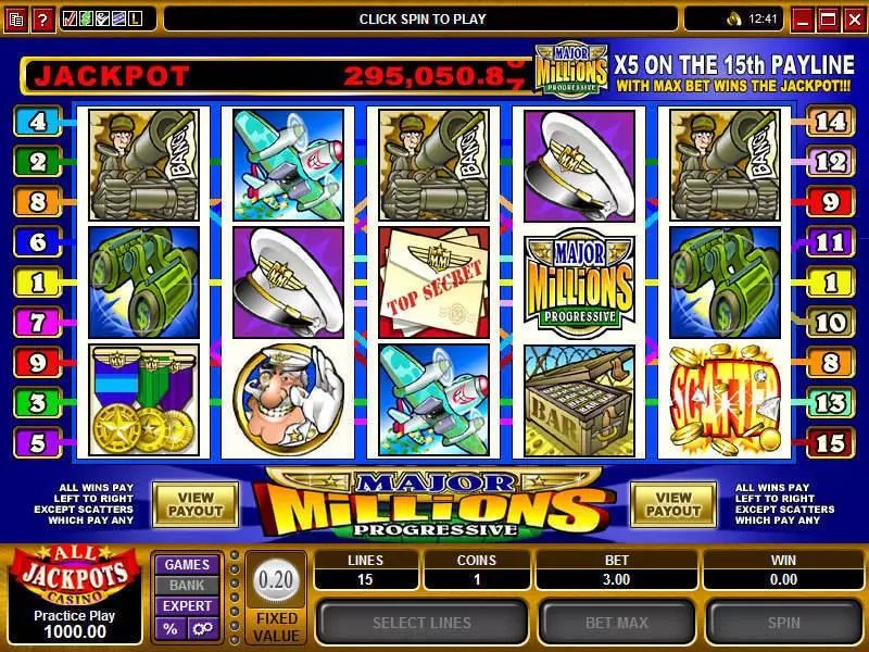 Main Screen Reels - Microgaming Major Millions 5-Reels Slot