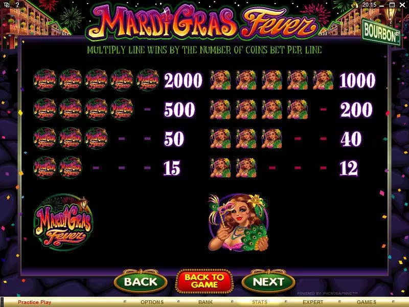 Info and Rules - Microgaming Mardi Gras Fever Slot