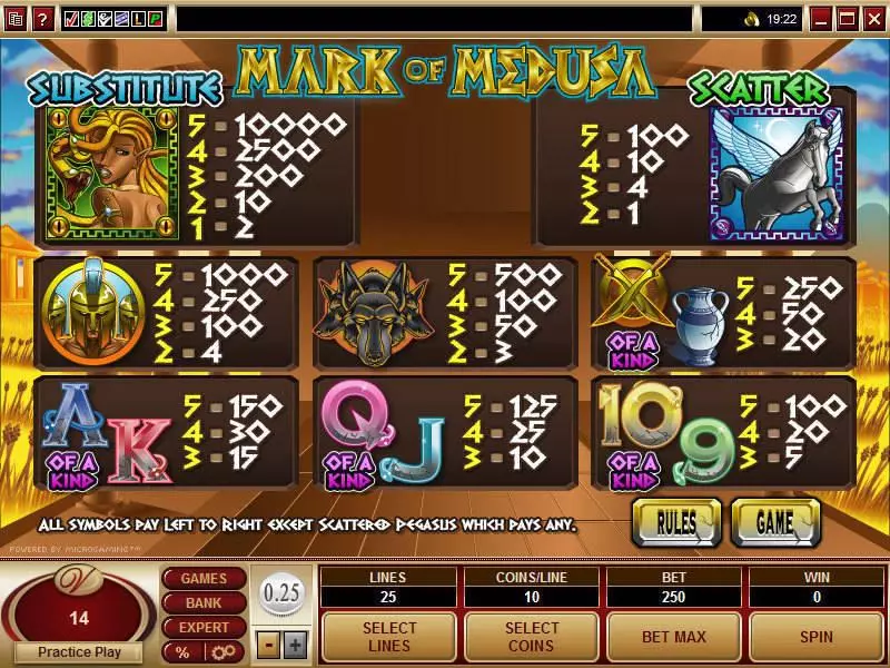 Info and Rules - Microgaming Mark of Medusa Slot