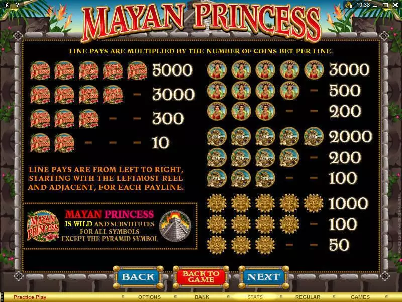 Info and Rules - Microgaming Mayan Princess Slot