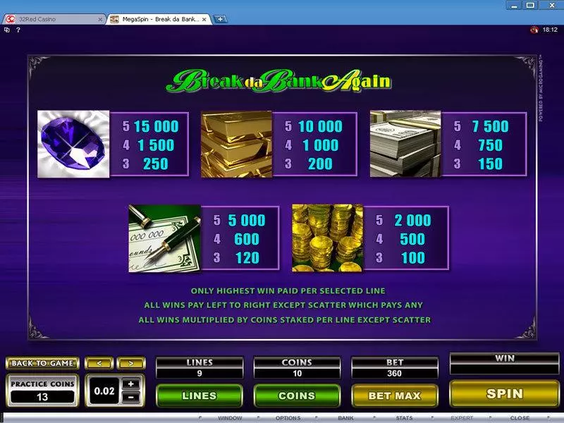 Info and Rules - Microgaming Mega Spin - Break da Bank Again Slot