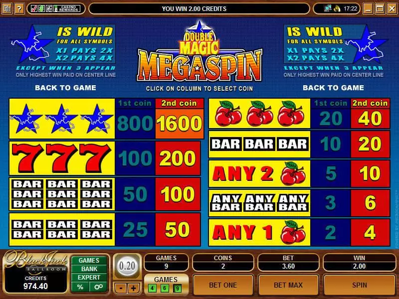 Info and Rules - Microgaming Mega Spin - Double Magic Slot