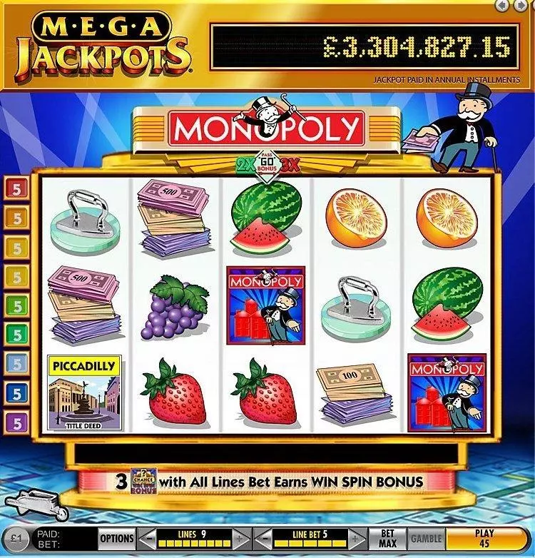 Introduction Screen - IGT MegaJackpots Monopoly Pass Go Slot