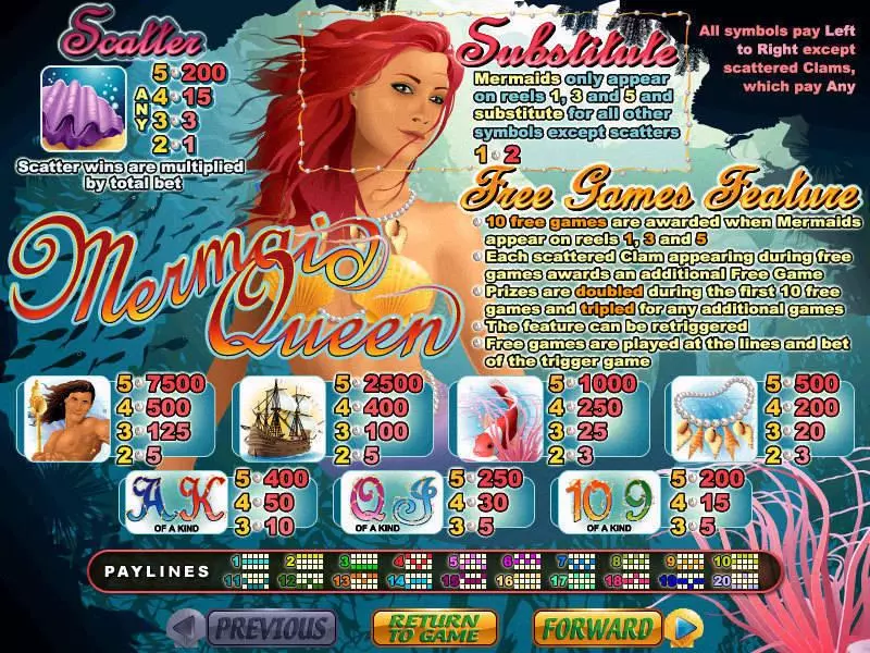 Info and Rules - RTG Mermaid Queen Slot