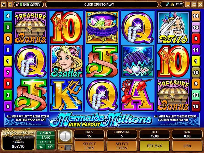 Main Screen Reels - Microgaming Mermaids Millions Mini Slot