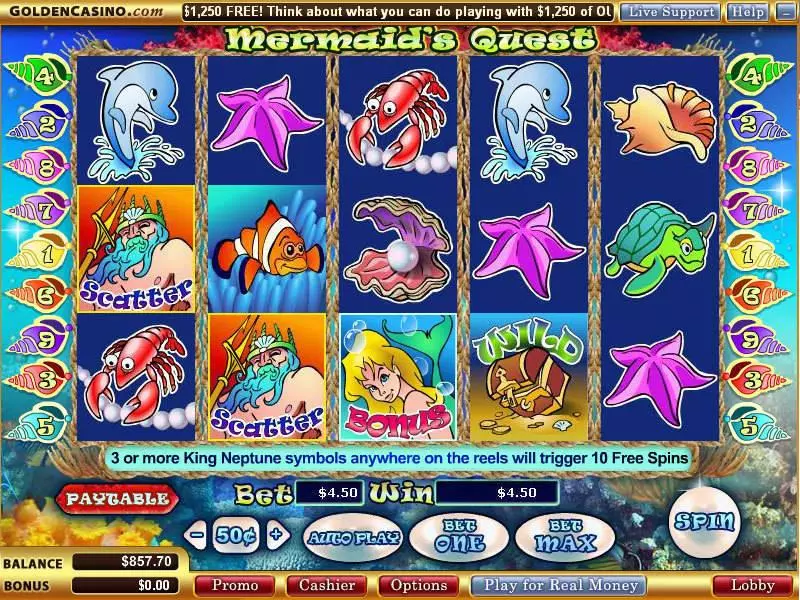 Main Screen Reels - WGS Technology Mermaid's Quest Slot