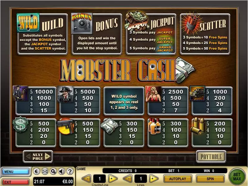 Info and Rules - GTECH Mobster Cash Slot